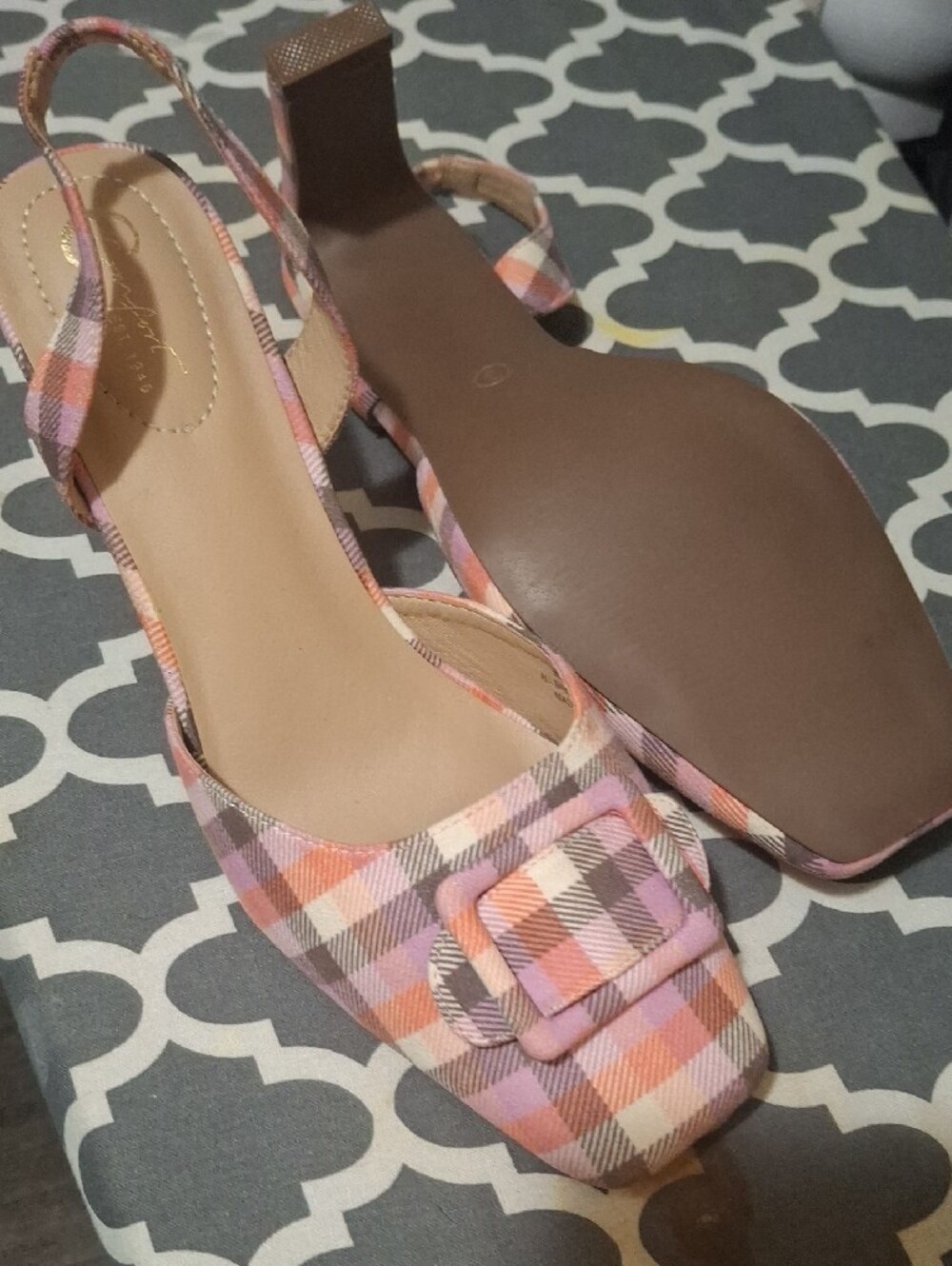 Pink and Orange Plaid Slide Heel (Size 9) Perfect For A Sunday Outfit